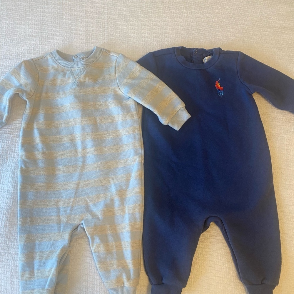 Ralph Lauren bundle of two fleece one piece Navy and Striped Kids sets 6mo